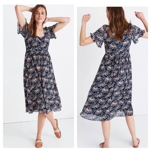 Madewell Ruffle-Sleeve Midi Chiffon Blue Peach Dress Oasis Palms